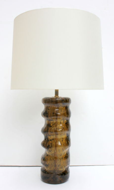Venini Lamp attributed to Carlo Scarpa. Unusual Organic Shape.  Rewired, Silk Cord. <br />
Lampshade $350.