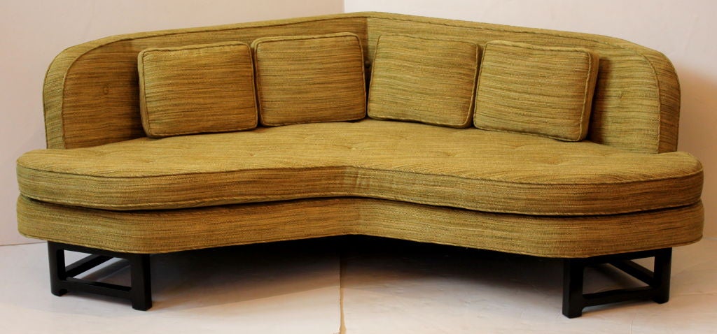 Dunbar Sofa,6329,  Restored, Reupholstered. Original Dunbar Decking.  Mahogany Base. Down filled loose back cushions.