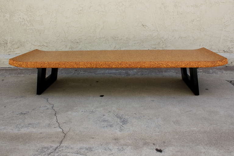 Restored Paul Frankl cork top bench or table for Johnson Furniture,
circa 1948 
Can be used as a bench or table or both!