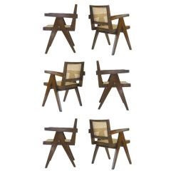 Set of Six Pierre Jeanneret Arm Chairs