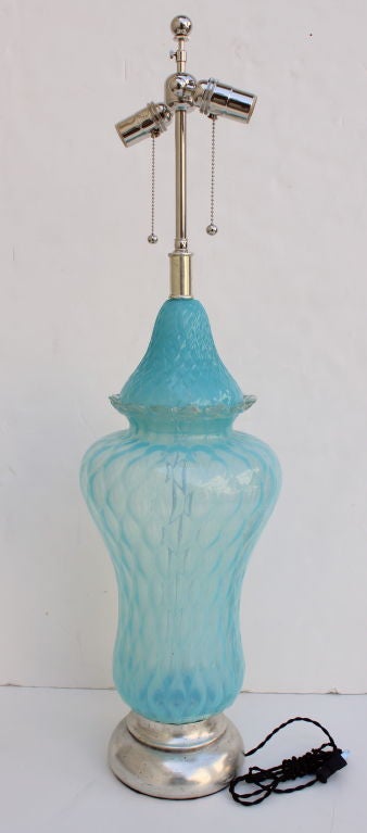 Turquoise "Quilted" Murano Glass Lamp