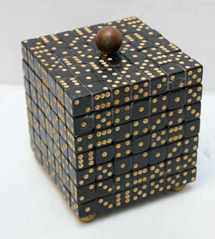 Artisan Box Made from Dice / Signed  Brass Feet and Finial