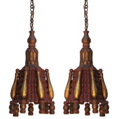 Antique Pair of  Moorish  Wood Tassel Lanterns