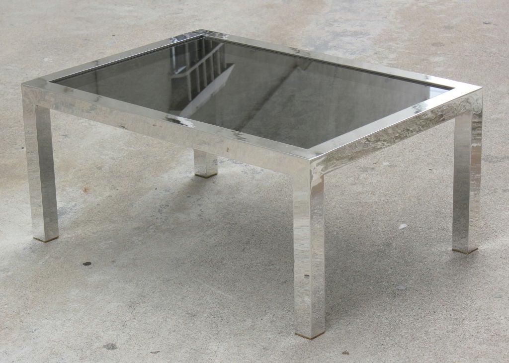 Polished Aluminum and Black Smoked Glass Table
