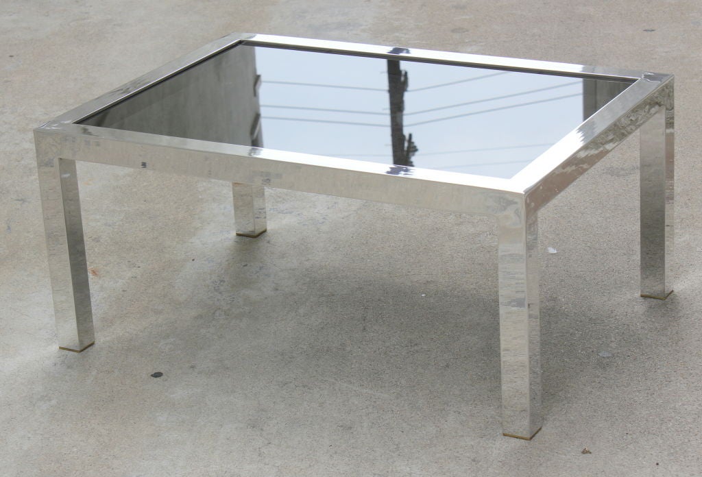 Polished Aluminum and Black  Glass Table In Excellent Condition In Los Angeles, CA