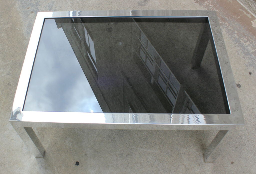 Late 20th Century Polished Aluminum and Black  Glass Table