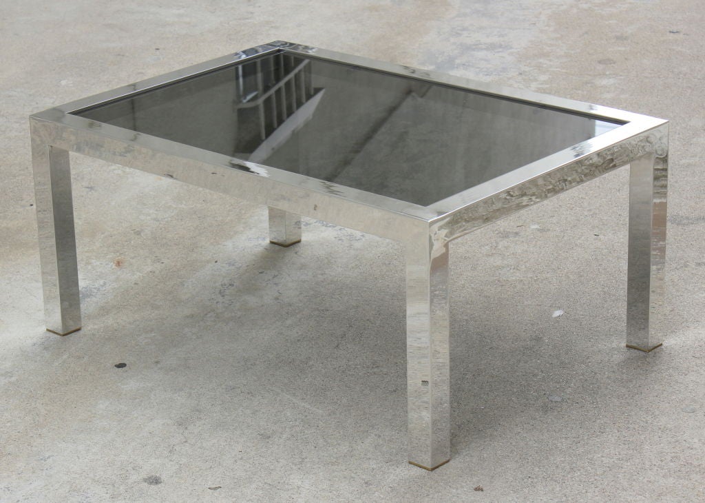 Polished Aluminum and Black  Glass Table 2