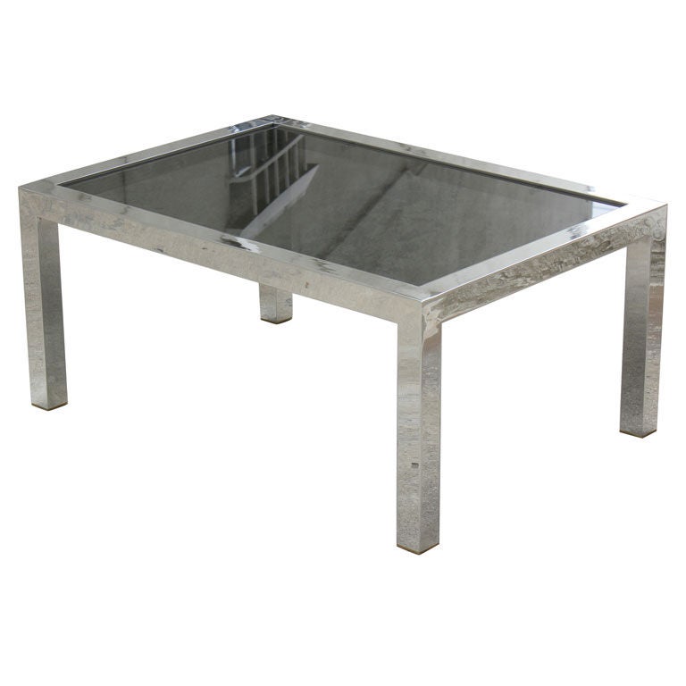 Polished Aluminum and Black  Glass Table