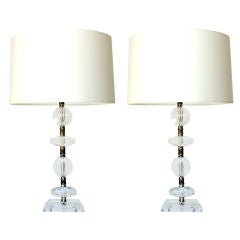 Pair of Crystal and Nickel  Lamps