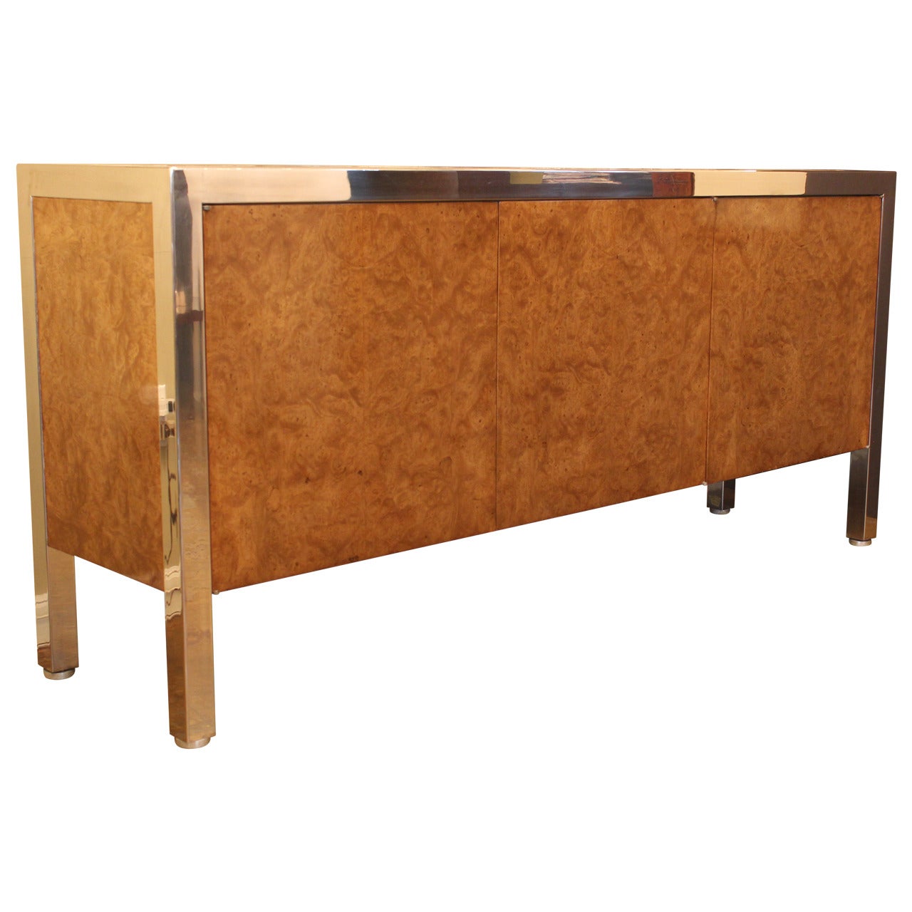 Leon Rosen for Pace Collection Stainless Steel and Burl Cabinet