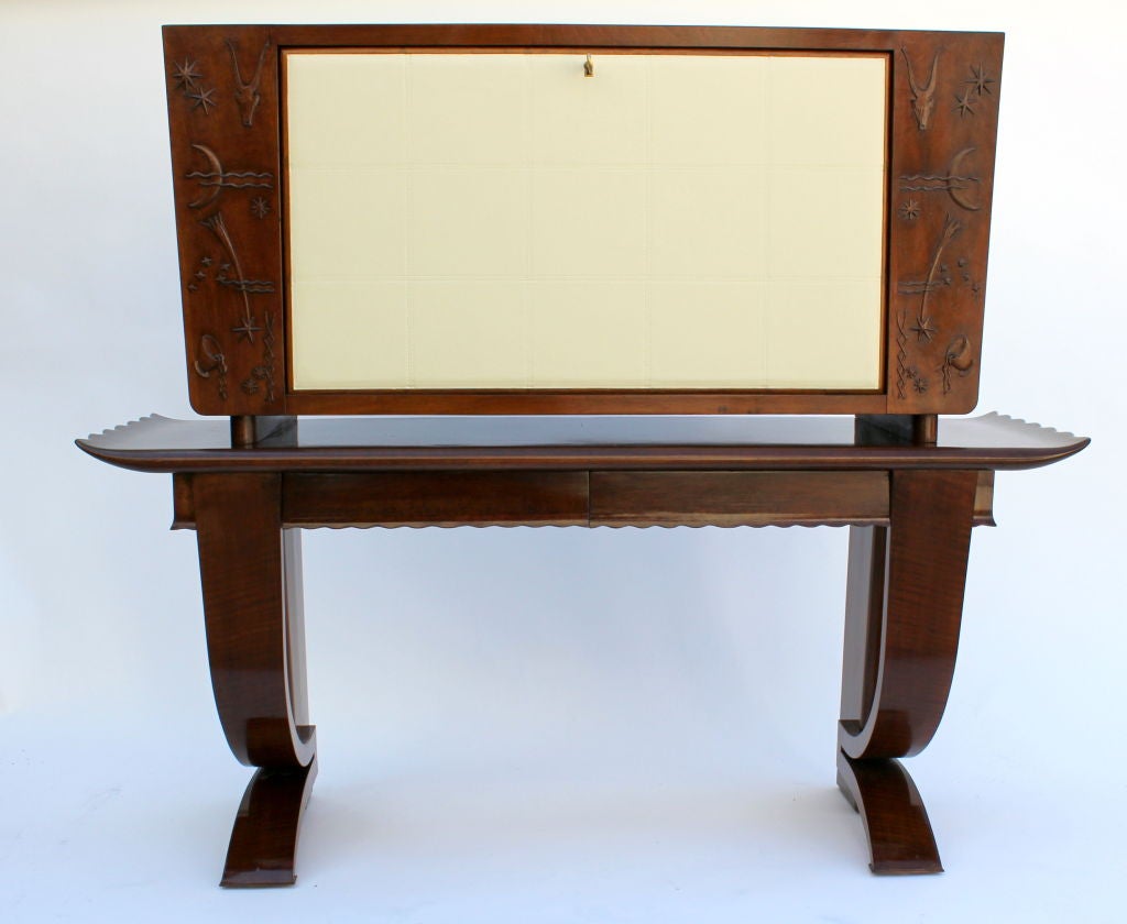 1930s, Italian Cabinet with Tooled Leather Door