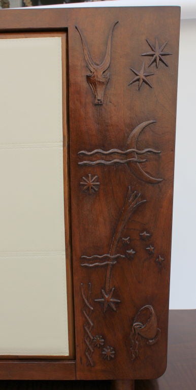 1930s, Italian Cabinet with Tooled Leather Door For Sale 5