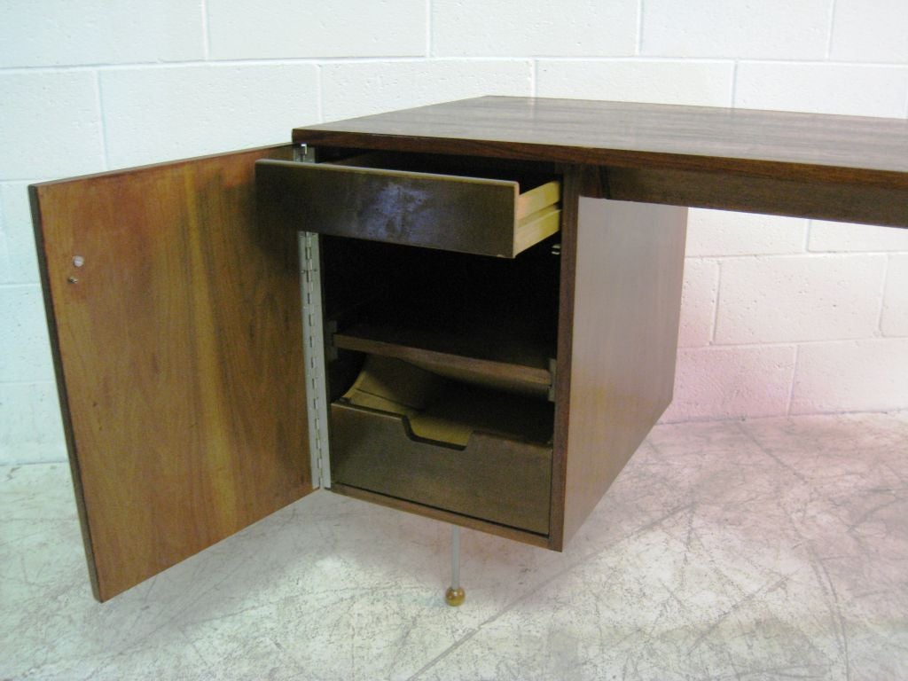 Rare Greta Grossman desk with steel support. Original finish. Made by Glenn of CA.