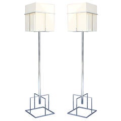 Pair of Custom Stainless Steel Floor Lamps