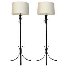 Pair of Wrought  Iron Tripod  Floor Lamps