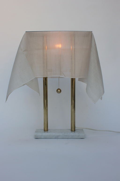 Nefer for Sirrah Lamp by Kazuhide Takahama.  Marble Base , Brass Body and original Handkerchief Shade.