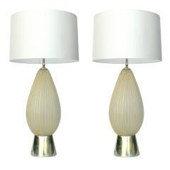 Exceptional Pair of Large Seguso Lamps with Gold Inclusion