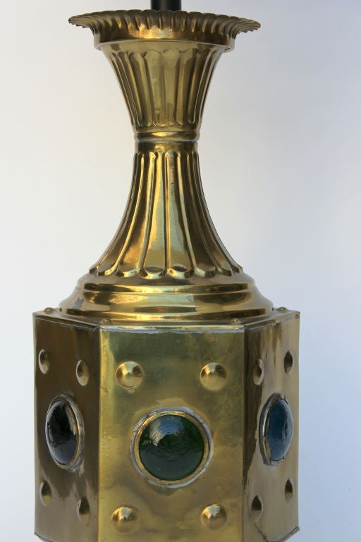 Mid-20th Century Large  Brass and Glass Moroccan Table  Lamp For Sale