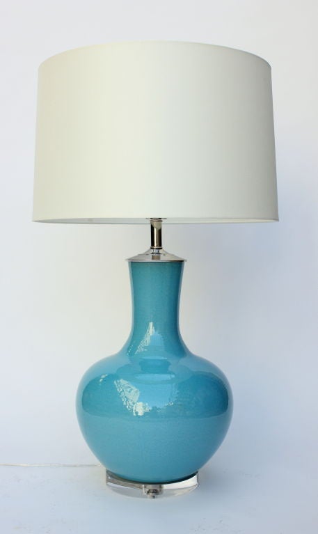 Pair of Ceramic Lamps on Lucite Bases