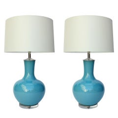 Pair of Ceramic Lamps on Lucite Bases