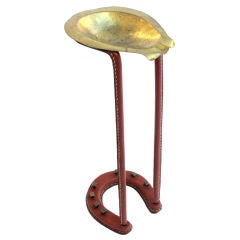 Jacques Quinet Leather and Brass  Horseshoe  Standing Ashtray