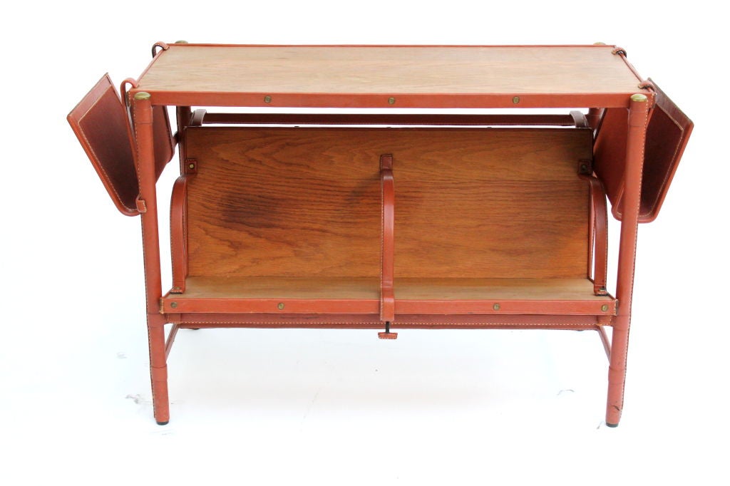 Jacques Quinet Saddle Stiched leather and Oak Console