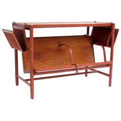 Used Jacques Quinet Saddle Stiched leather and Oak Console