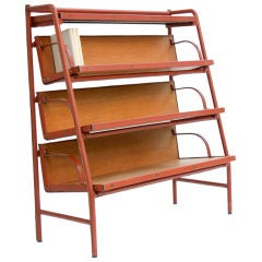 Jacques Quinet Saddle Stiched Leather and Oak Bookcase