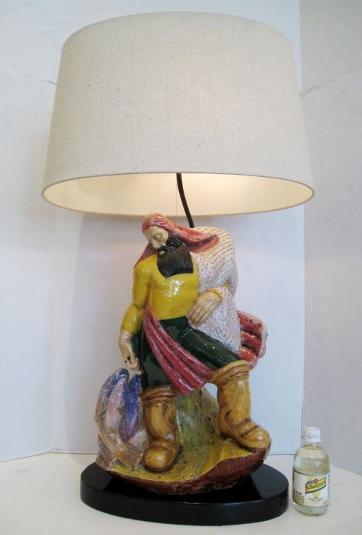 Large Italian Majolica, 1930s Lamp 5
