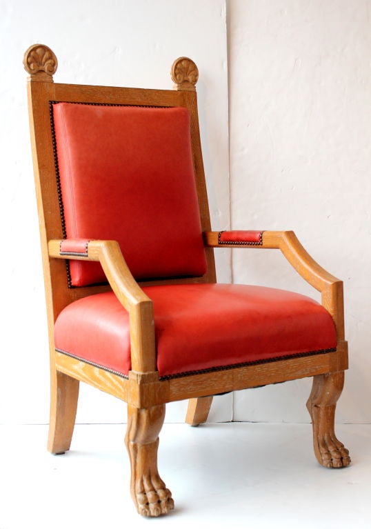 Leather Pair of French Arm Chairs in the Manner of Jean Charles Moreux For Sale