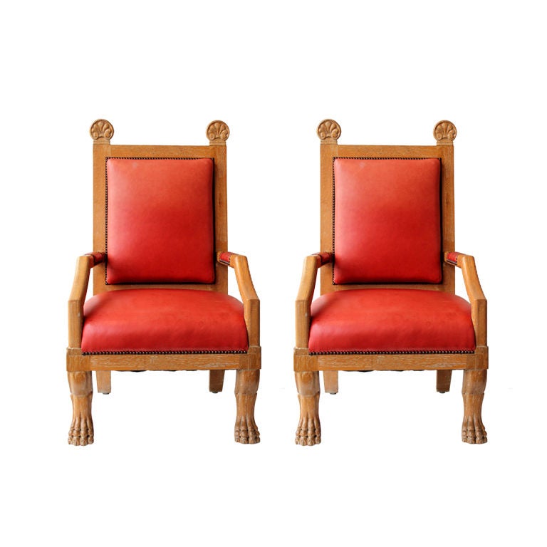 Pair of French Arm Chairs in the Manner of Jean Charles Moreux For Sale