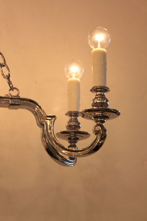 American Neo Classical Nickel 8 Arm Chandelier For Sale