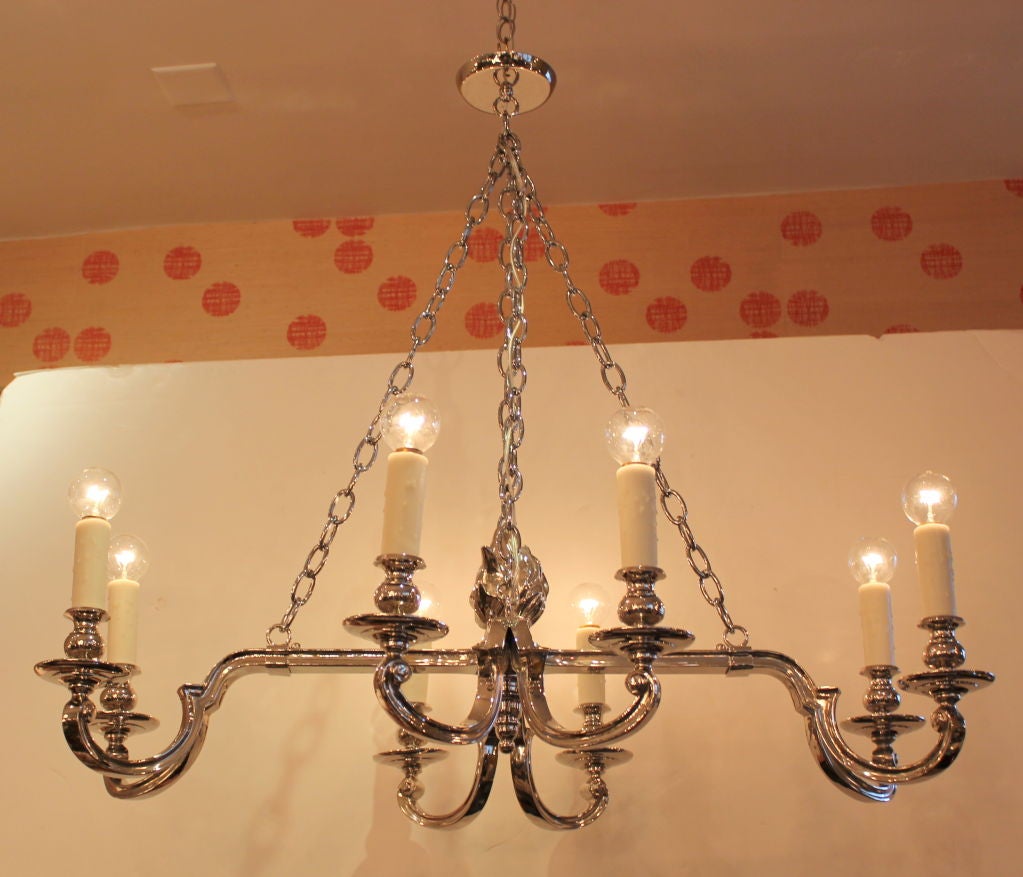 Neo Classical Nickel 8 Arm Chandelier For Sale 1