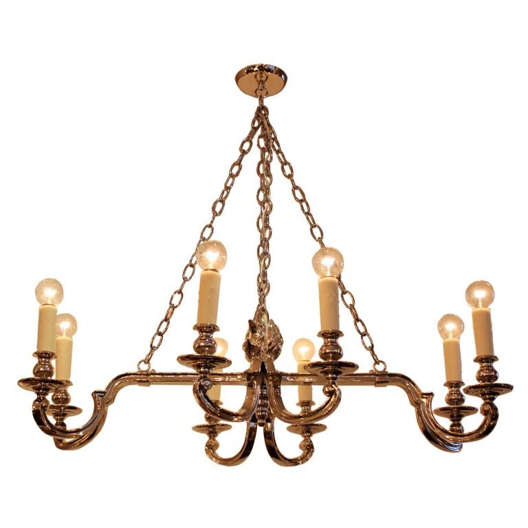 Neo Classical Nickel 8 Arm Chandelier For Sale