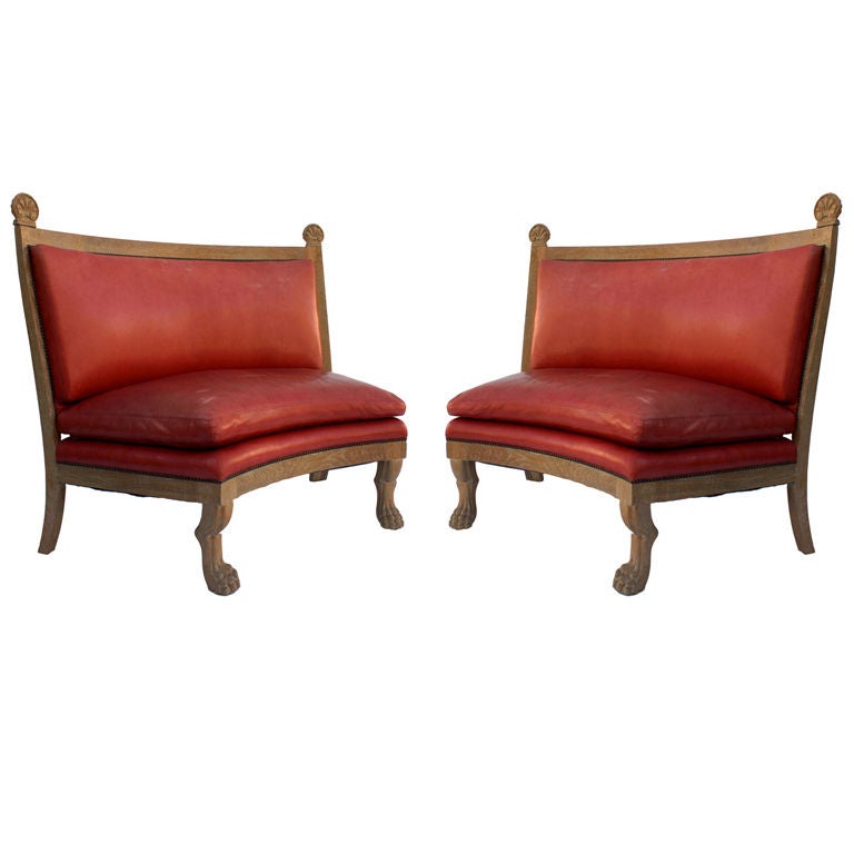 Pair of Ceruse Oak Curved Settees Manner of Charles Moreux For Sale