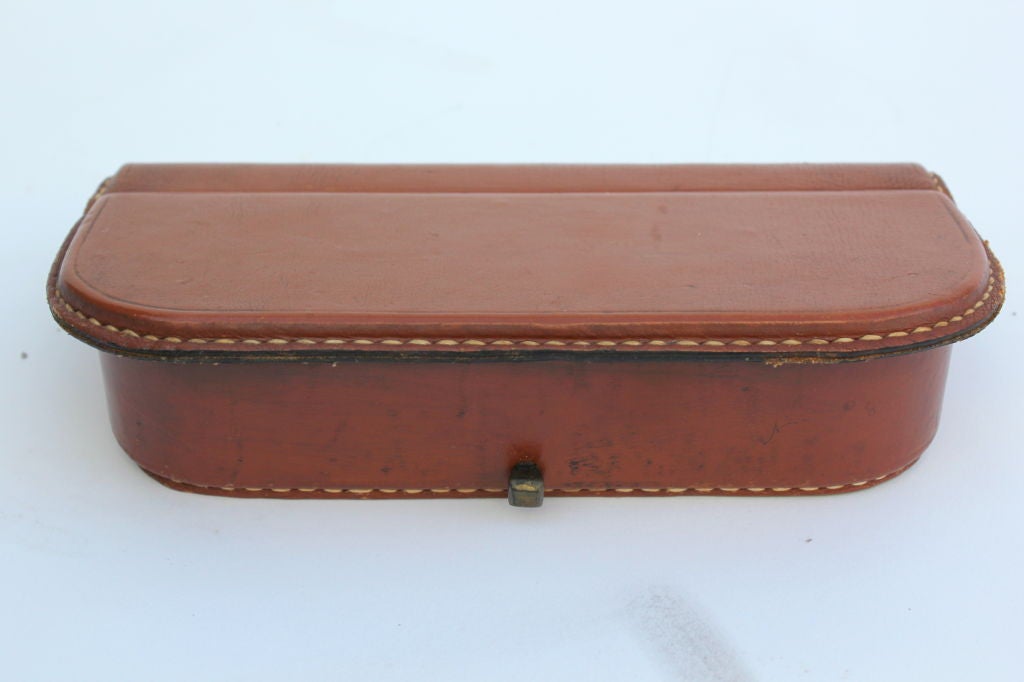 French Jacques Quinet Leather Saddle Stitched Box