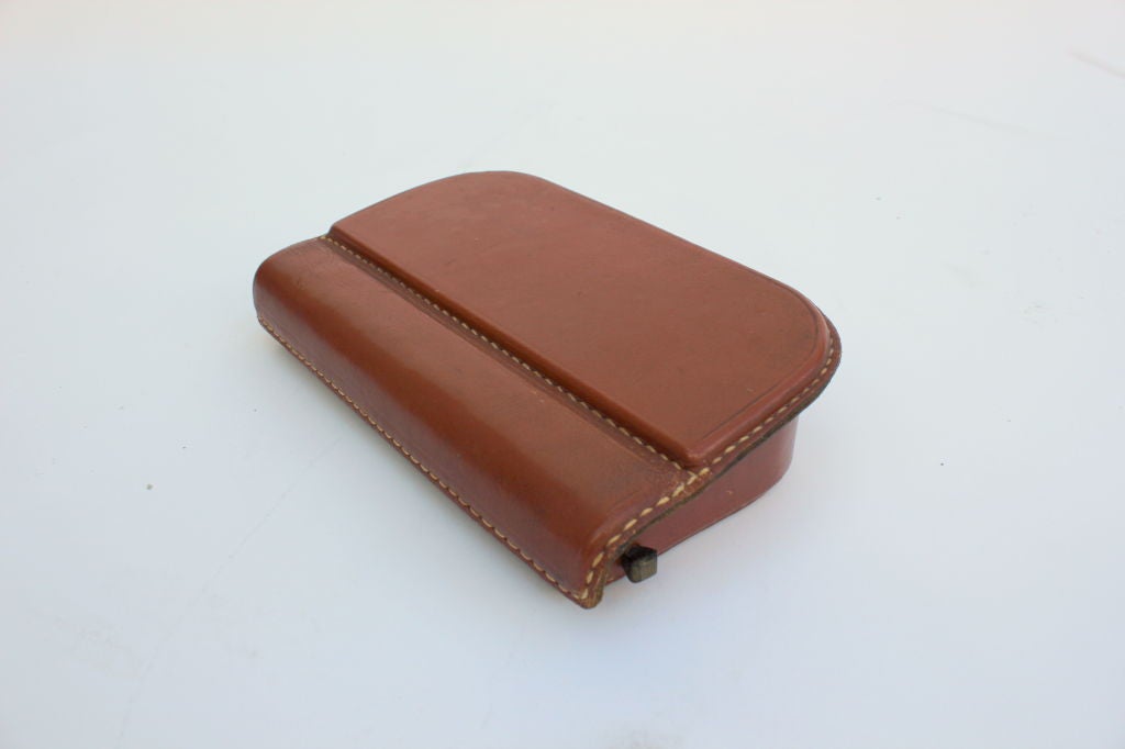 Mid-20th Century Jacques Quinet Leather Saddle Stitched Box