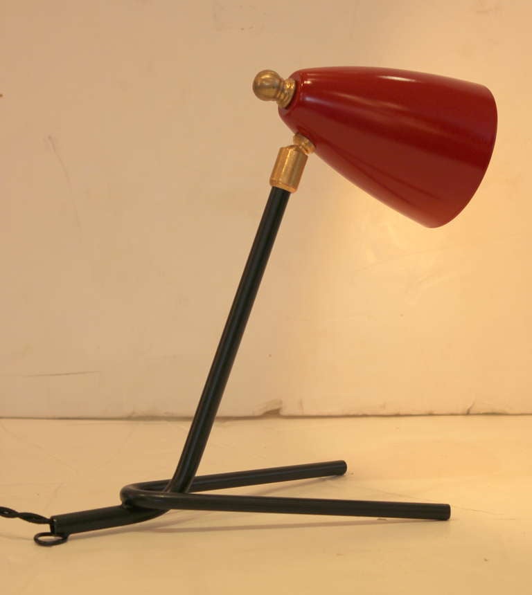 Italian Painted Metal and Brass Lamp In Excellent Condition In Los Angeles, CA