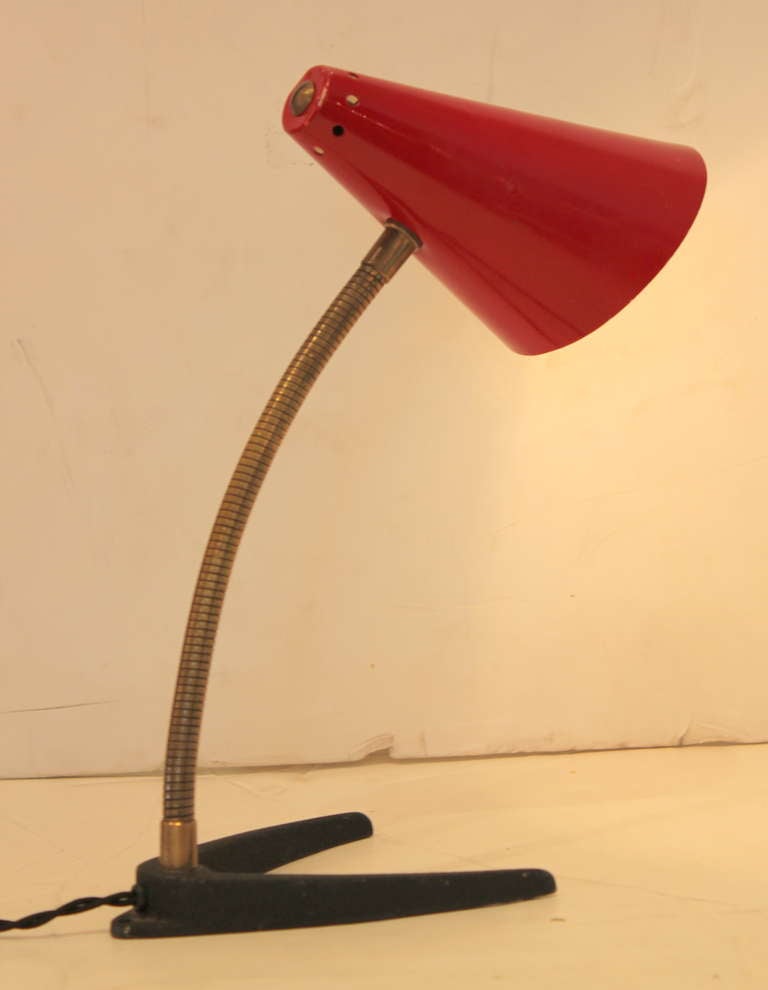 Italian Goose Neck Desk Lamp  Rewired.   Iron Base.  Can also be used as a reading light hung from the wall.