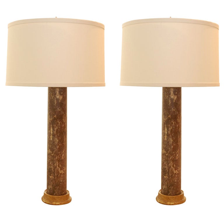 Pair of Early Roman Marble Columns Mounted as Lamps