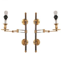 Pair of Leleu Steel and Brass Sconces