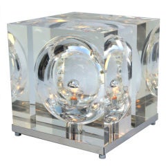Italian Lucite and Chrome Cube Lamp