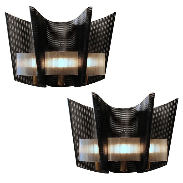 Pair of  French Perforated Metal and Resin Sconces
