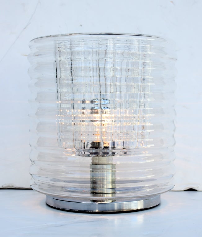 Pair of  Hand  Blown Ribbed Glass Lamps