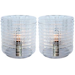 Pair of  Hand  Blown Ribbed Glass Lamps