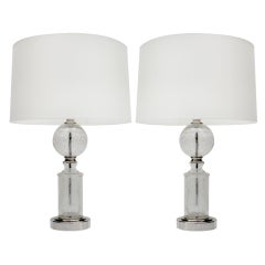 Pair of Nickel and Crackle Glass lamps