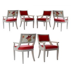 Set of Six Bleached Mahogany Leather  Dining Chairs