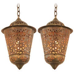 Vintage Pair of Brass Moroccan Lanterns