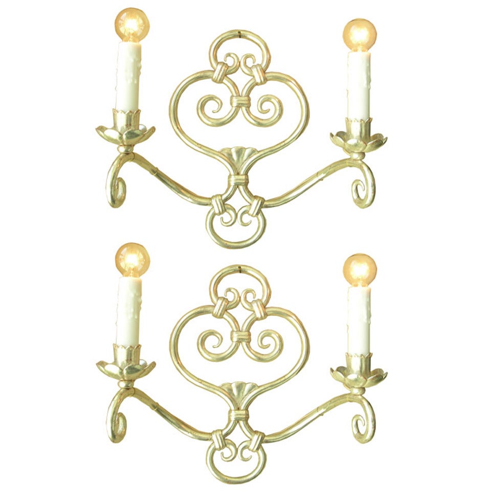 Pair of White Gold French Sconces For Sale