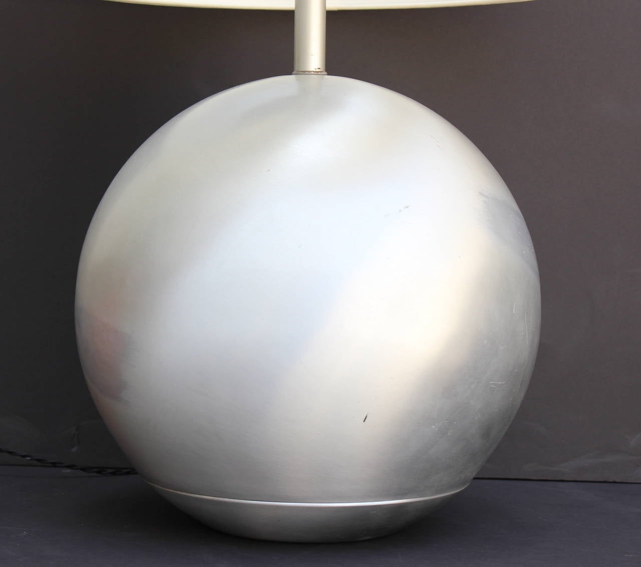 Russel Wright spun aluminum lamp for Raymor, 1950s. Newly rewired. Marked with Raymor Sticker.
